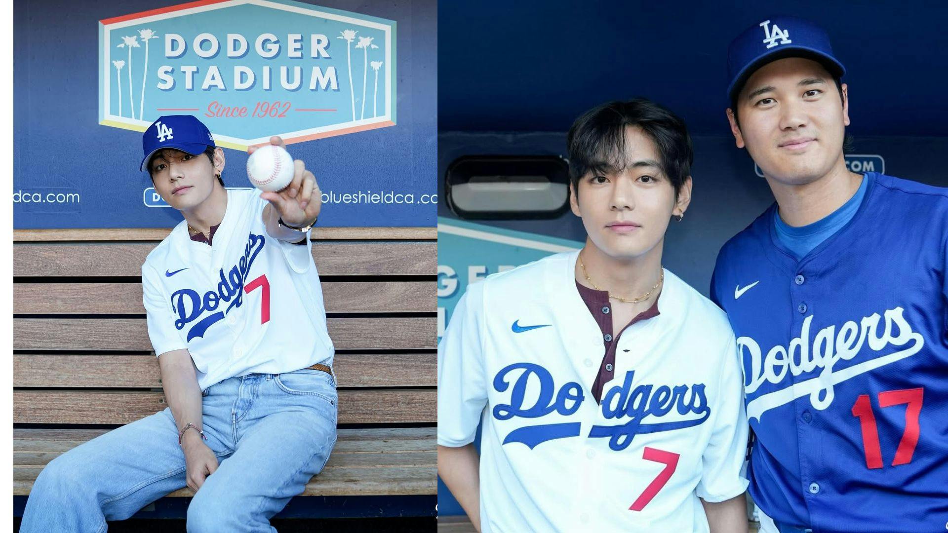BTS’ V throws flawless first pitch at Dodgers game, meets Shohei Ohtani